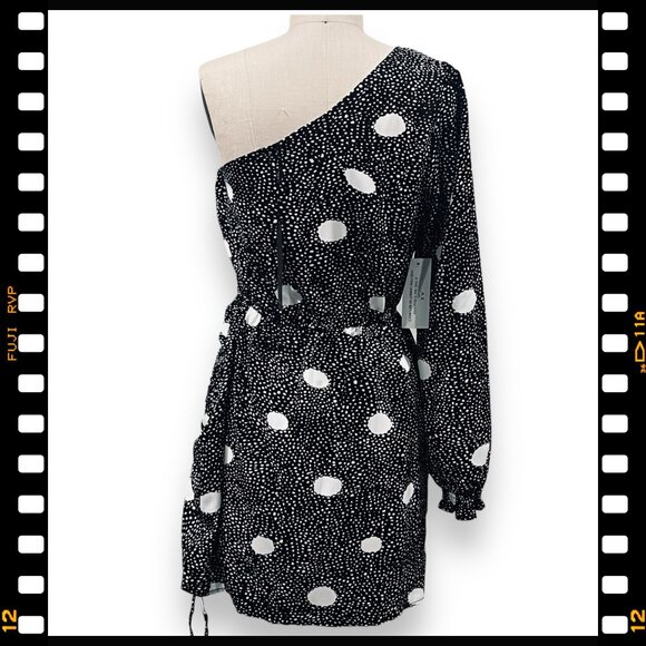 AX PARIS One-Shoulder Polka Dot Ruched Dress - Size US 10 / UK 14  - Brand New - Picture 4 of 9